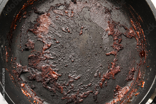 Принти на полотні Dirty frying pan with burnt food residue, kitchen cleaning challenge, cooking me