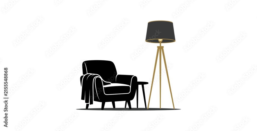 Fototapeta premium Minimalist Floor Lamp and Chair Vector Illustration