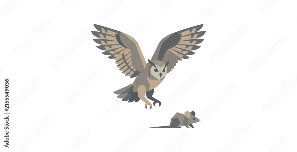 Fototapeta premium Geometric Owl Hunting Mouse Vector Illustration