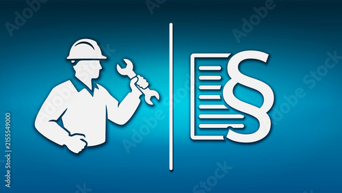 Handwerker mit Schraubenschlüssel und Paragrafensymbol