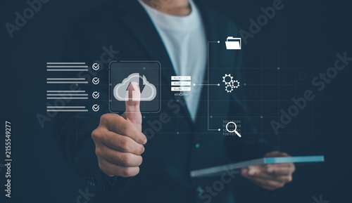 Cloud computing technology with secure data storage, file synchronization, cloud backup, digital infrastructure, server management, data transfer, cybersecurity and enterprise solutions.