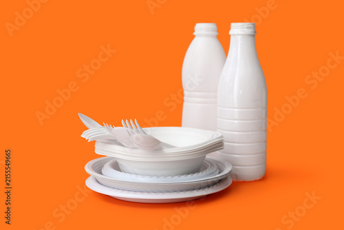 White plastic tableware on ...
