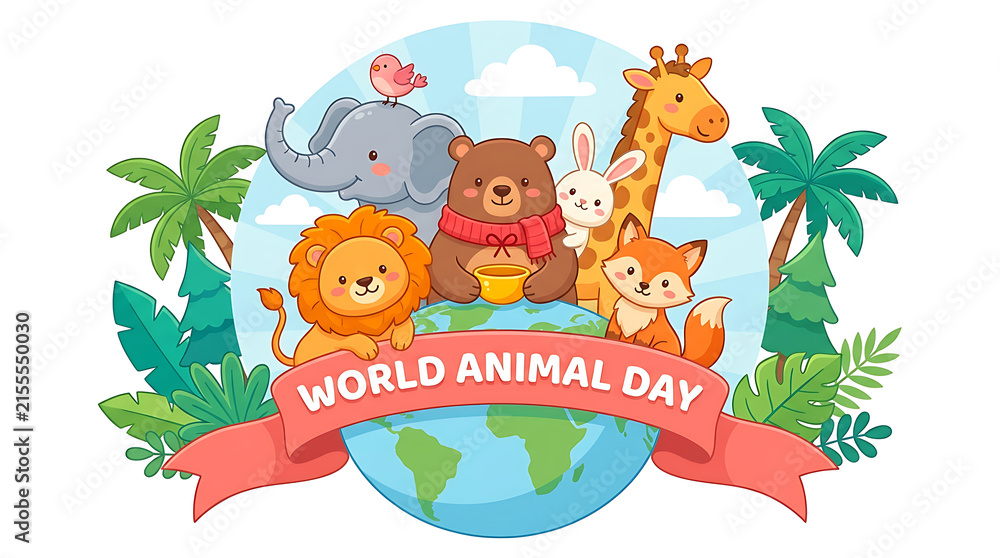 Fototapeta premium Cute wild animals on planet earth for world animal day celebration