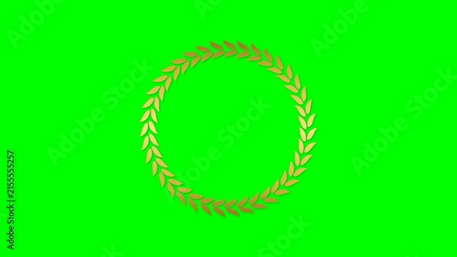 Golden Laurel Wreath Circle on Bright Green Background, Victory Award and Achievement Symbol