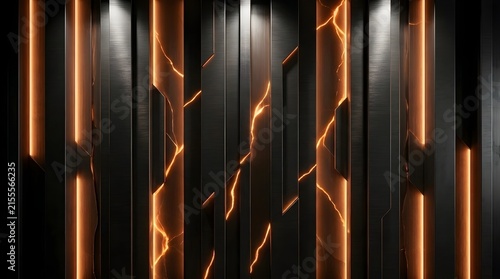 Black marble strata wall with glowing amber veins, refined natural stone elegance, luxury interior feature surface, subtle spotlight illumination, premium showcase background, ultra-realistic texture 