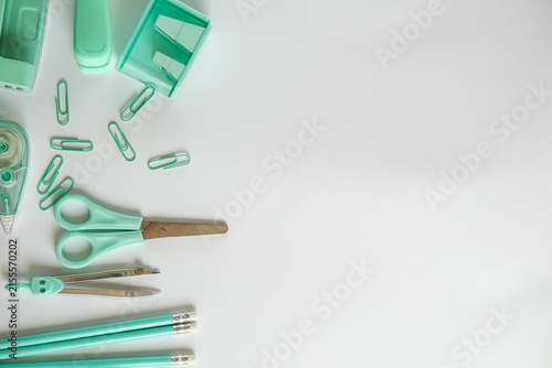 Fotografie Stationery on a light background lies on the left