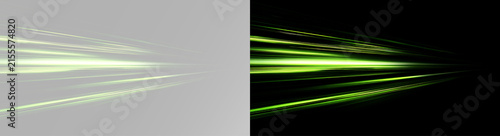 Fotografie Green glowing speed trails with bright light streaks, fast laser lines, luminous