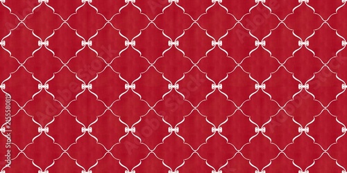 ribbon bows seamless pattern illustration New Year garland hand drawn on red background Winter frame banner decor xmas