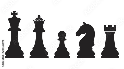 Obraz na płótnie Chess pieces silhouette against a white background a strategic game arrangement
