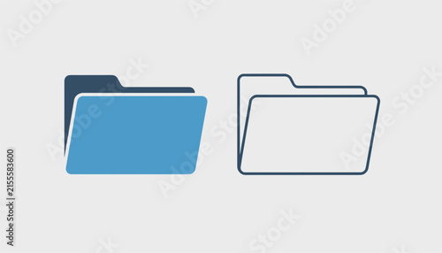 Set of flat and outline blue folder icons representing data storage and file management on a light gray background.