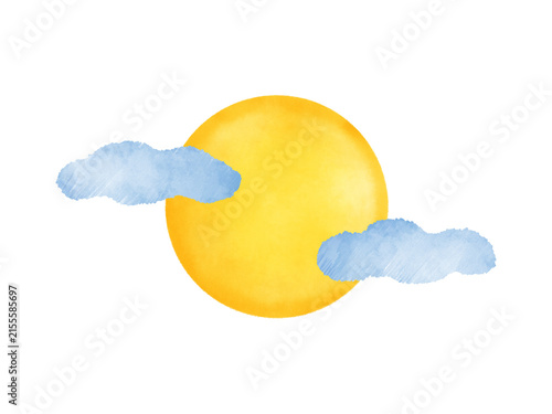 水彩タッチの満月と雲のイラスト