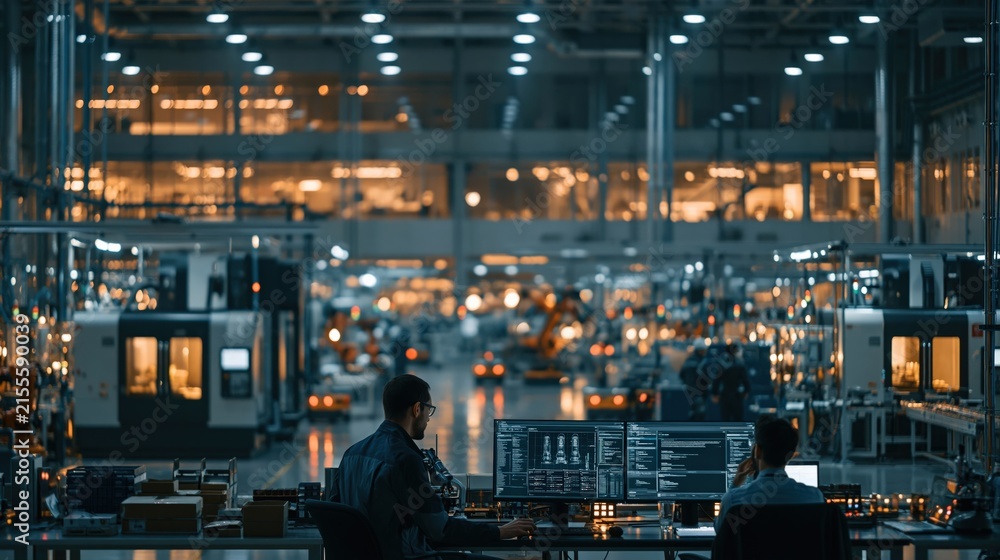 Fototapeta premium Engineers in Futuristic Automated Smart Factory
