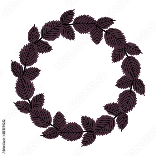 Elegant botanical leaf wreath with dark foliage arranged in a circular frame. Natural minimalist floral decoration for wedding invitations, branding, stationery, packaging and seasonal designs.