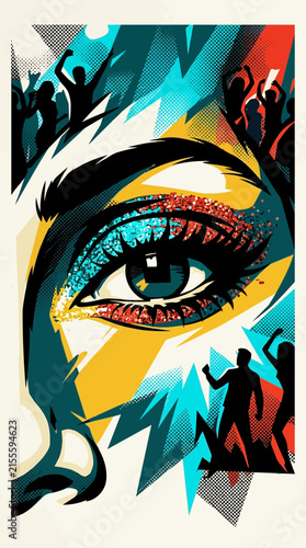 Energetic Abstract Eye with Dancing Silhouettes