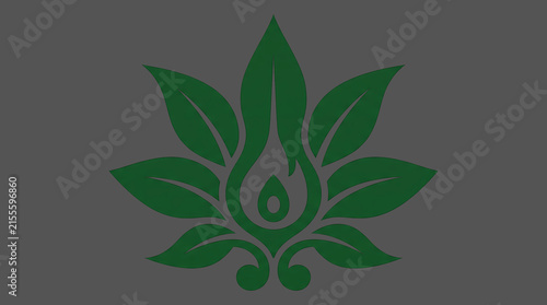 Green Floral Leaf Ornament. Botanical Lotus Inspired Emblem. Nature And Decorative Symbol. Elegant Vector Illustration