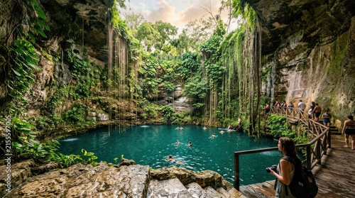 Stunning Cenote Ik Kil Yucatan Peninsula Mexico Natural Wonder.