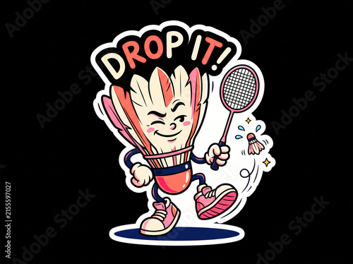 Cute Badminton Shuttlecock Mascot Performing a Playful Drop Shot
