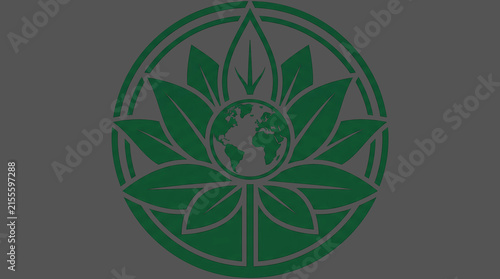 Green Lotus Globe Symbol. Botanical Earth Emblem. Nature Wellness Concept. Elegant Circular Vector Illustration