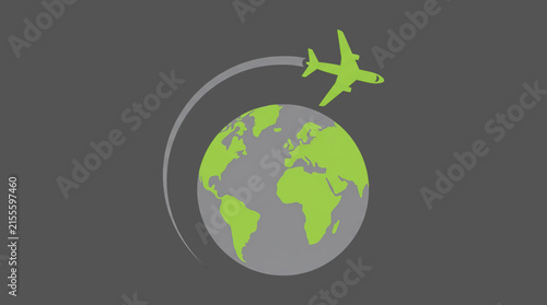 Global Travel Globe Symbol. Airplane Around Earth. International Tourism Concept. Clean Flat Vector Illustration