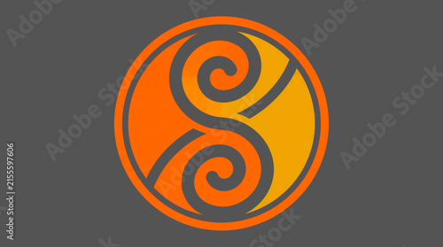 Orange Celtic Spiral Symbol. Circular Celtic Knot Emblem. Sacred Heritage Ornament. Elegant Geometric Vector Illustration
