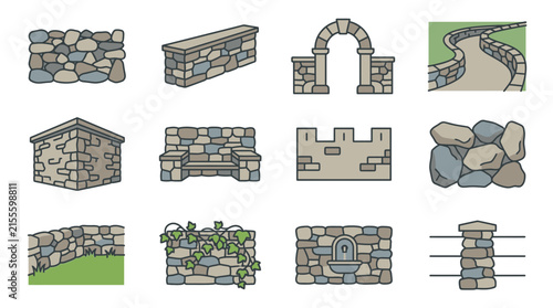 Stone Wall and Structure Illustrations Collection