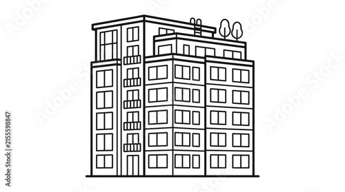 Tall apartment building with balconies and