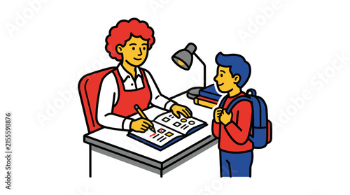 Teacher helping student with homework at desk