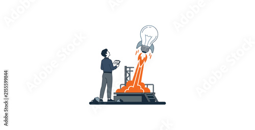 Lightbulb Rocket Launch Vector Illustration