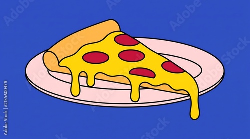 Pizza Slice Vector Retro Pop Art Melting Cheese Pepperoni Plate Cartoon Art