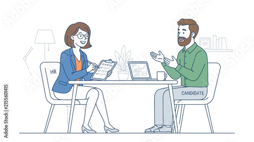 Modern office recruitment interview scene.