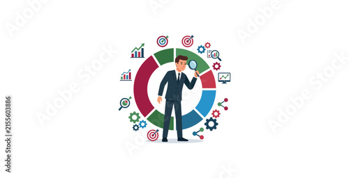 Businessman Analyzing Business Data Vector Illustration