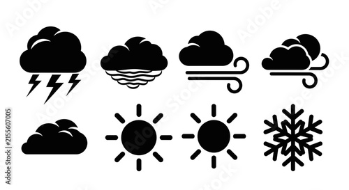 Картината върху платно Weather forecast symbols icons set with symbols white background black weather t