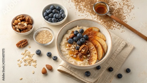 Hearty Oatmeal Breakfast Bowl with Blueberries and Apple Slices