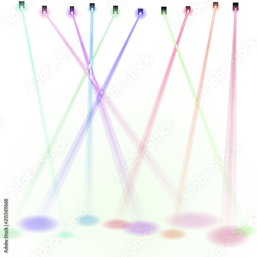 Canvas Print A series of vibrant colorful laser beams illuminating a large green orb
