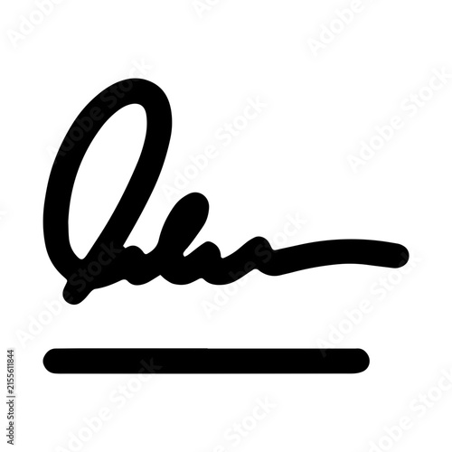 Signature Icon Vector, Black Handwritten Signature Symbol, Autograph Document Sign Isolated on White