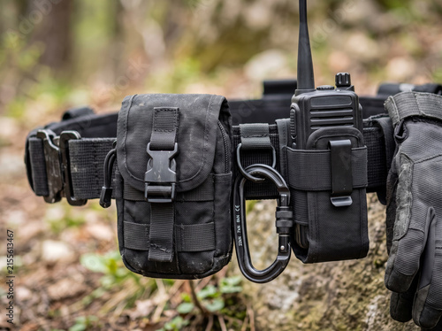 Tactical Duty Utility Belt Equipped with Multiple Pouches and Combat Gloves