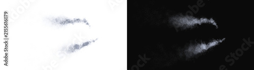PNG  image of Dynamic white smoke trails with swirling particles and misty vapor effects creating ethereal motion blur patterns on transparent background