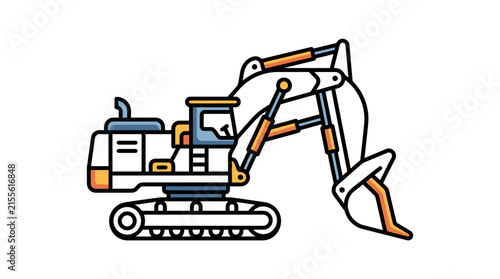 Illustration of tracked excavator machine digging