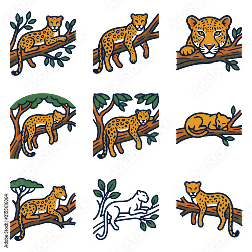 Leopard resting on tree branch illustration