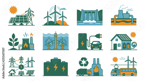 Renewable Energy Sources and Sustainability Icons
