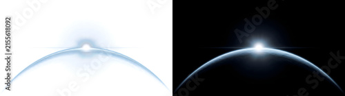 Earth Horizon glowing with bright sunrise light rising over the curved planet edge used in design with PNG, Transparent and Black Background Versions ready