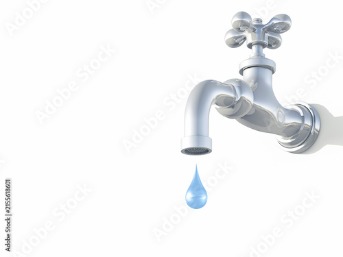 Tap with drop of water, 3d rendering