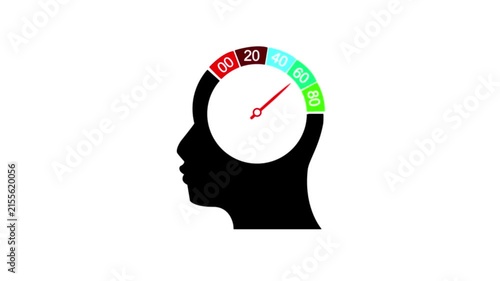 health rate secretion. Gradient scale. Hormone level measuring device as human head. cortisol meter, mental health gauge. 4k animation video on white