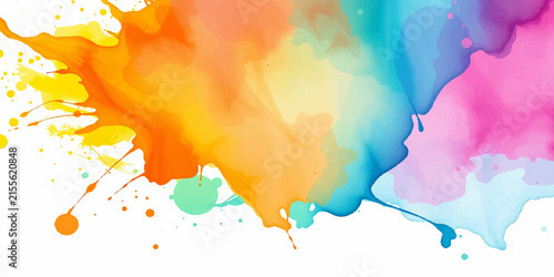 Abstract Colorful Watercolor Background with Vibrant Paint Splashes, Ink Splatter, Artistic Stains, Grunge Texture and Decorative Pattern on Paper:::