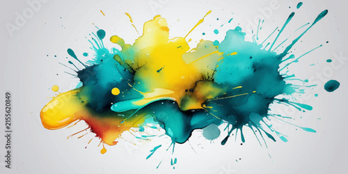 Abstract Colorful Watercolor Background with Vibrant Ink Splashes, Paint Splatter, Artistic Stains, Grunge Texture and Decorative Pattern on White Paper