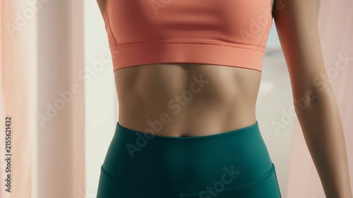Close-up of a woman's toned abdomen. Fitness results and healthy lifestyle concept