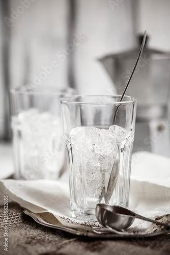 Ice in drinking glass
