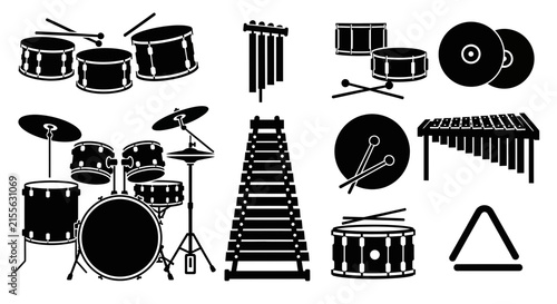 Photography Black and white musical percussion instrument icons with representing various mu
