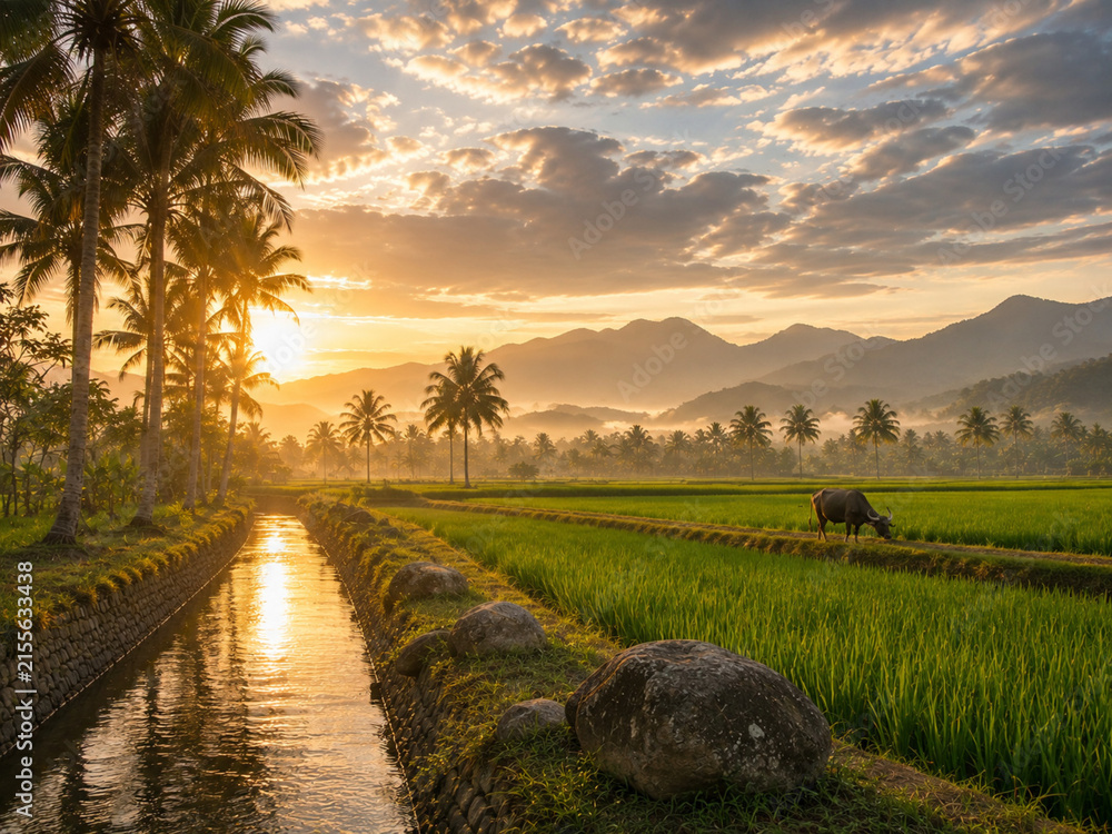 Fototapeta premium Rice Field at Sunset