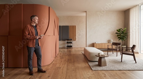 Obraz na płótnie Acoustician assesses sculptural panels in a private listening room